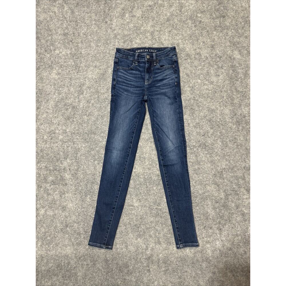 American Eagle Next Level Stretch Women's Hi Rise Jegging Size 00 Blue Dark‎